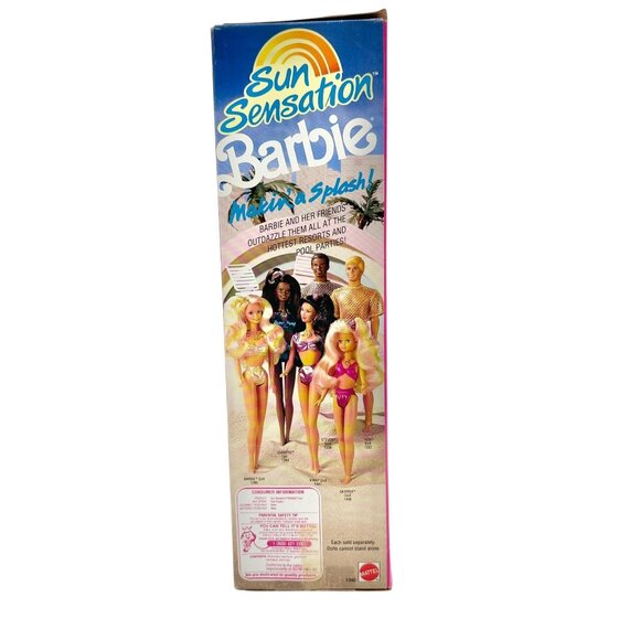 Sun Sensation Barbie Doll Dazzling Jewelry Real Lipstick Mattel 1991 New In Box - Picture 7 of 8